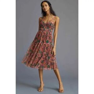 Anthropologie Maeve Halter Mesh Floral Midi Dress